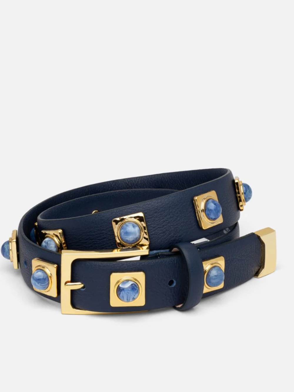Women's Navy Leather Belt with Gold Accents